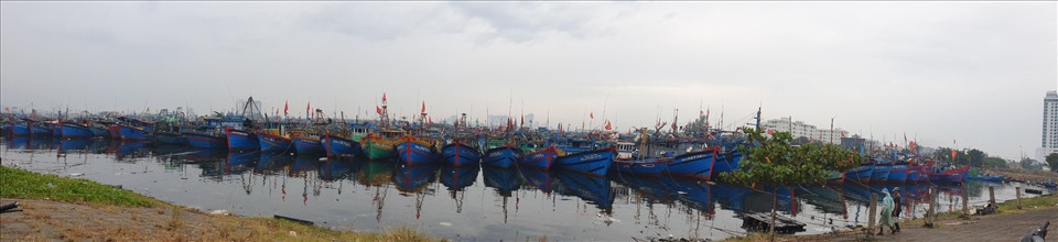 Do ảnh hưởng của áp thấp nhiệt đới, những ngày qua Đà Nẵng có mưa rất lớn. Trước đó, hàng ngàn tàu thuyền các tỉnh miền Trung đã đi vào trú ẩn ở âu thuyền Thọ Quang. Ảnh: Hữu Long