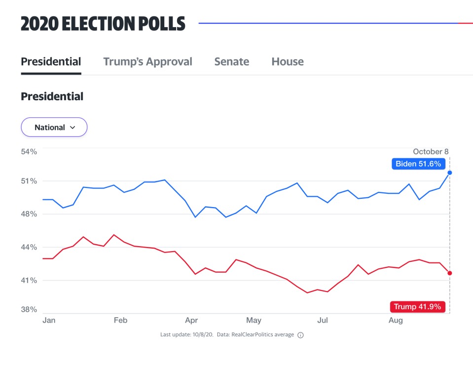 Support rate for Donald Trump and Joe Biden.  Image: