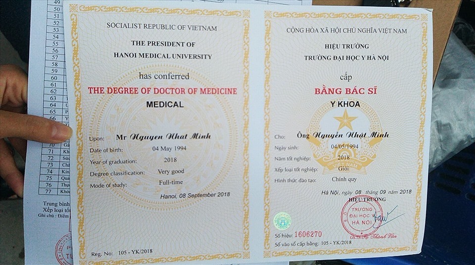 Bằng tốt nghiệp giả trường Đại học Y Hà Nội, được mua với giá 5 triệu đồng. Ảnh: Lê Anh