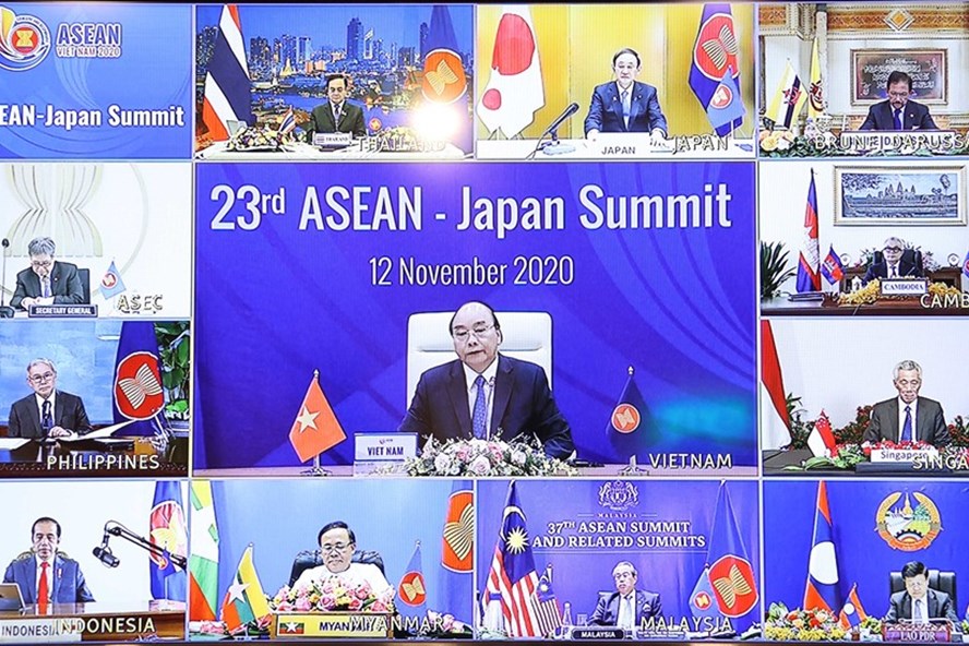 Hội nghị Cấp cao ASEAN-Nhật Bản lần thứ 23 đã được tổ chức theo hình thức trực tuyến. Ảnh: Bộ Ngoại giao.