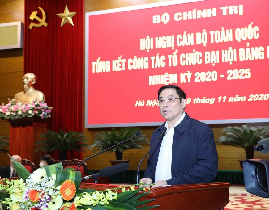 Ủy viên Bộ Chính trị, Bí thư Trung ương Đảng, Trưởng Ban Tổ chức Trung ương Phạm Minh Chính phát biểu. (Ảnh: Phương Hoa/TTXVN)