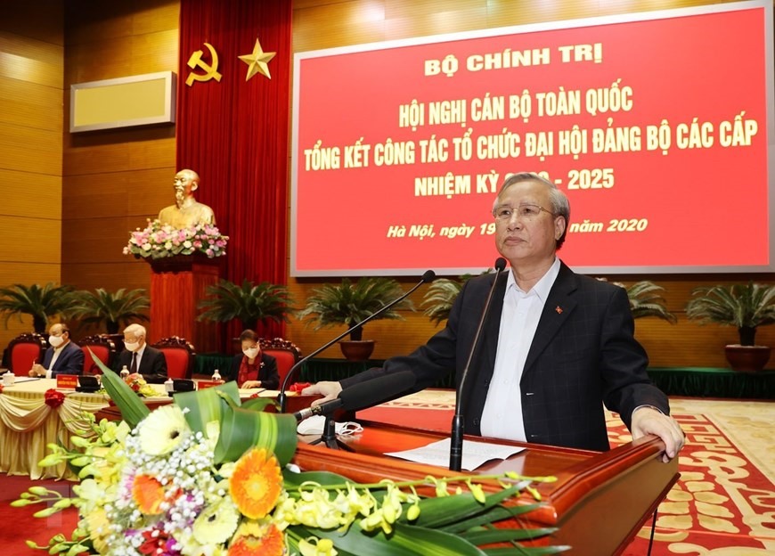 Ông Trần Quốc Vượng, Ủy viên Bộ Chính trị, Thường trực Ban Bí thư phát biểu tại Hội nghị. (Ảnh: Trí Dũng/TTXVN)