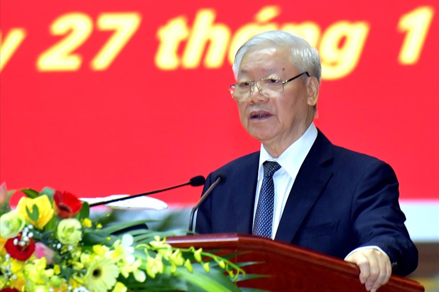 Tổng Bí thư, Chủ tịch Nước Nguyễn Phú Trọng phát biểu tại Hội nghị. Ảnh Kim Sơn.