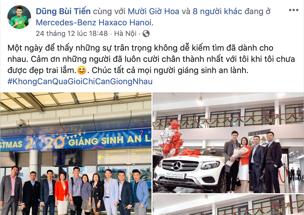 Thủ môn Bùi Tiến Dũng chia sẻ niềm vui đến người hâm mộ. Ảnh ST.
