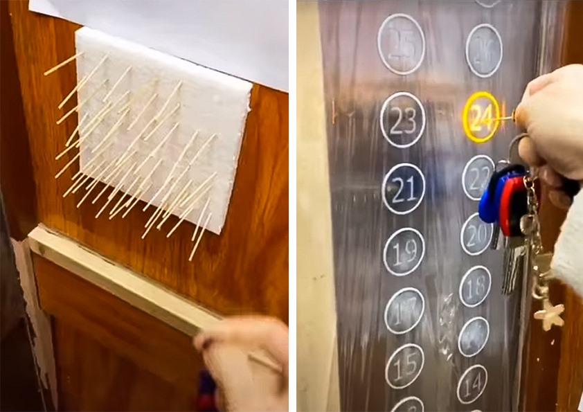 Hình ảnh bên trong một chiếc thang máy ở Trung Quốc trang bị sẵn tăm cho người dân cầm để bấm nút đã gây sự chú ý trên mạng xã hội. Nhiều người sống ở chung cư ở Việt Nam cho biết sẽ xem xét để học hỏi. Ảnh: ST