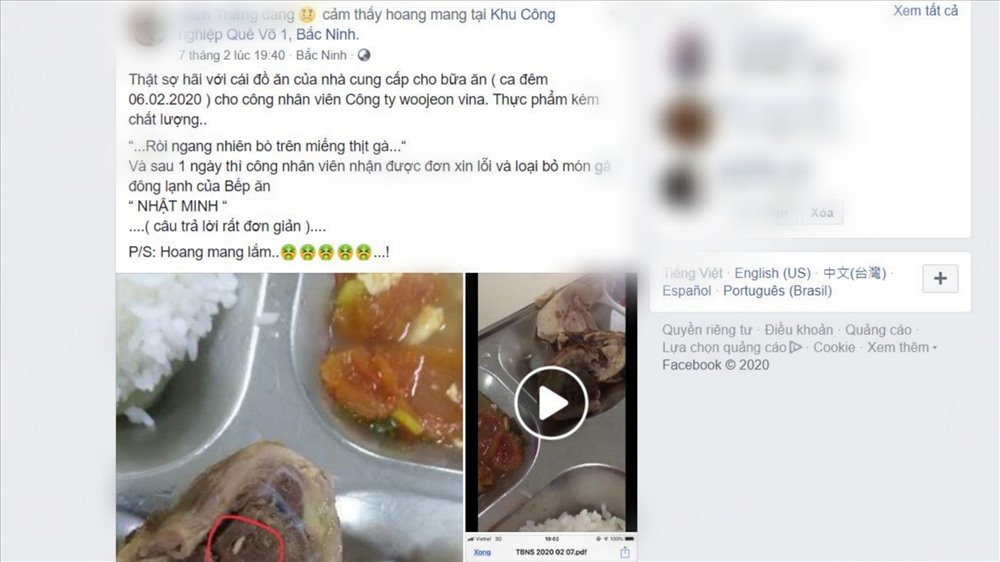 Hình ảnh giòi trong thịt gà được chia sẻ trên mạng xã hội.
