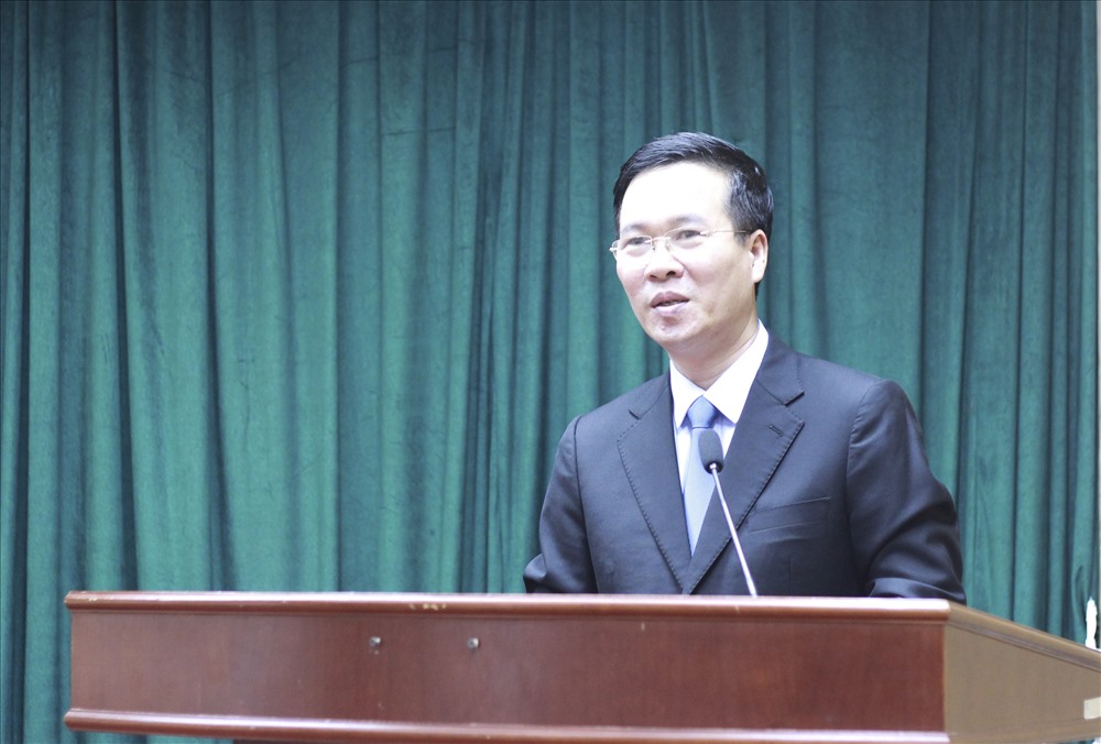 Trưởng Ban Tuyên giáo Trung ương Võ Văn Thưởng phát biểu tại buổi làm việc. Ảnh T.Vương