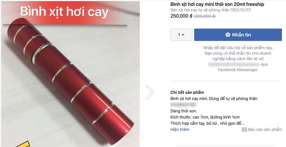 Một loại bình xịt hơi cay nguỵ trang dạng thỏi son được rao bán.