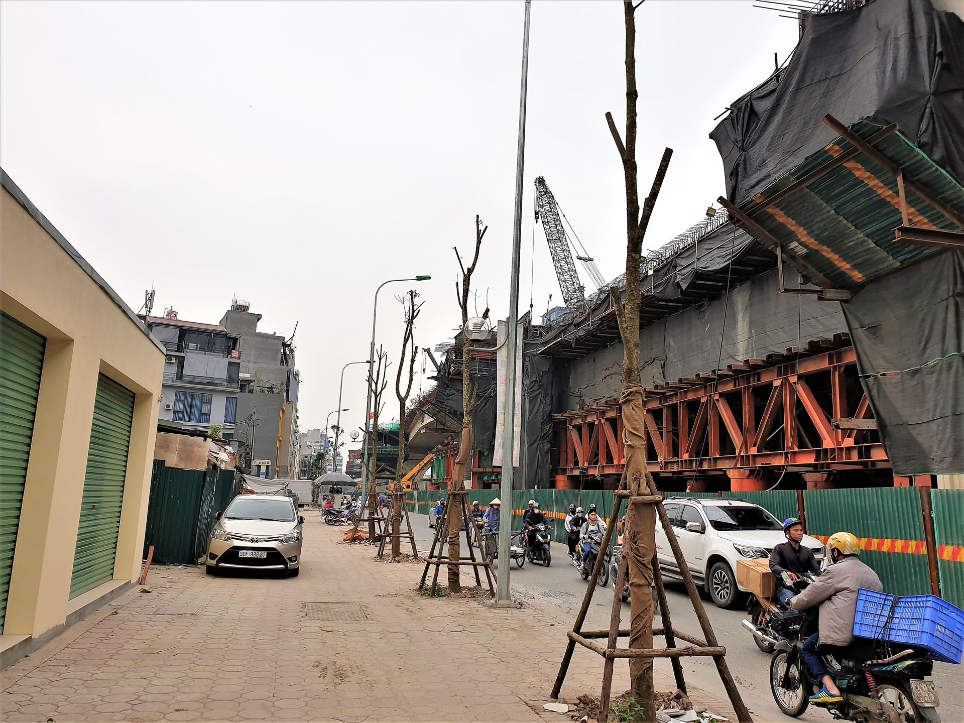 Hố lạ bủa vây, nhiều cây sấu mới trồng chết khô dọc đường Trường Chinh