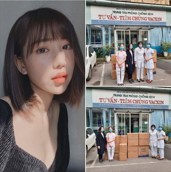 Nữ nghệ sĩ Min ủy quyền cho người quản lý ra Hà Nội tặng khẩu trang và nước rửa tay. Ảnh: T. L.