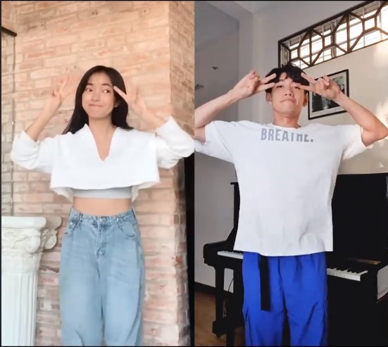Châu Bùi cùng vũ công Quang Đăng nhảy cover “Ghen Cô Vy. Ảnh nguồn: FBNV.
