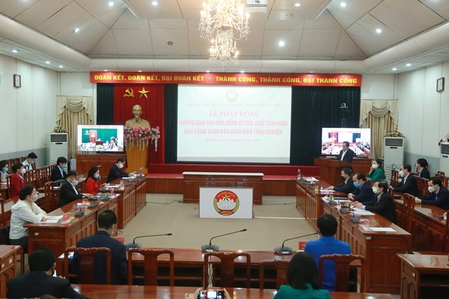 Quang cảnh Lễ phát động hiến máu tình nguyện.