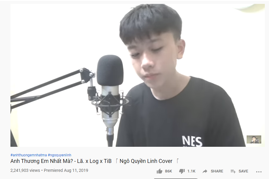 MV “Anh thương em nhất mà” của Ngô Quyền Linh đạt hơn 2,2 triệu lượt xem. Ảnh chụp màn hình