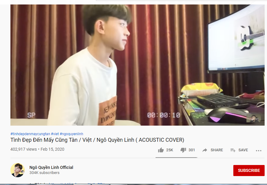 Kênh Youtube của Ngô Quyền Linh sở hữu 300 nghìn lượt theo dõi. Ảnh chụp màn hình
