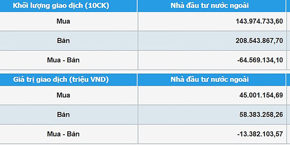 Giá trị bán ròng gần 13.400 tỉ đồng của khối ngoại từ đầu năm tới nay. Nguồn: HoSE.