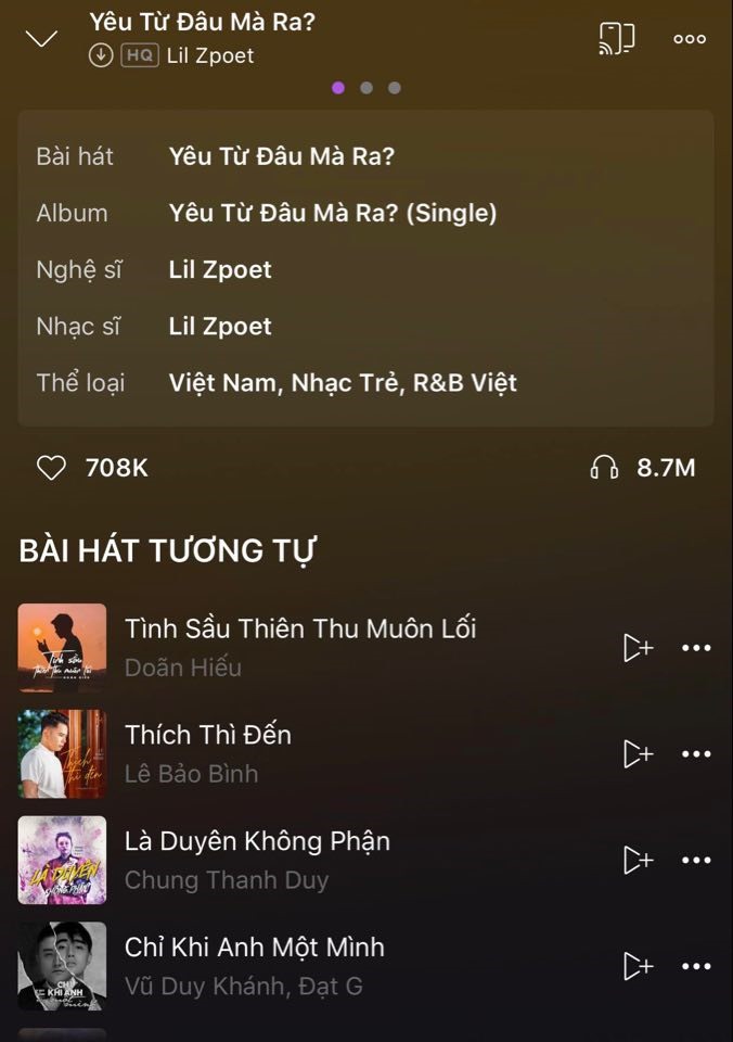 Ca khúc “Yêu từ đâu mà ra” giữ vị trí thứ 2 trên #zingchart. Ảnh chụp màn hình