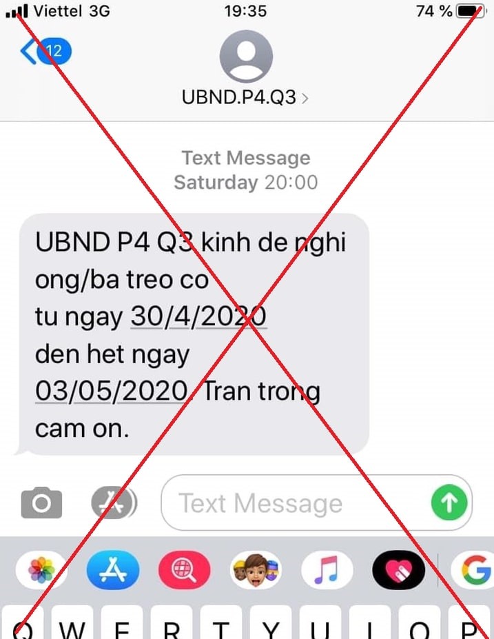 Nội dung tin nhắn giả mạo đang được lan truyền trên mạng xã hội. Ảnh: Trung tâm Báo chí TPHCM
