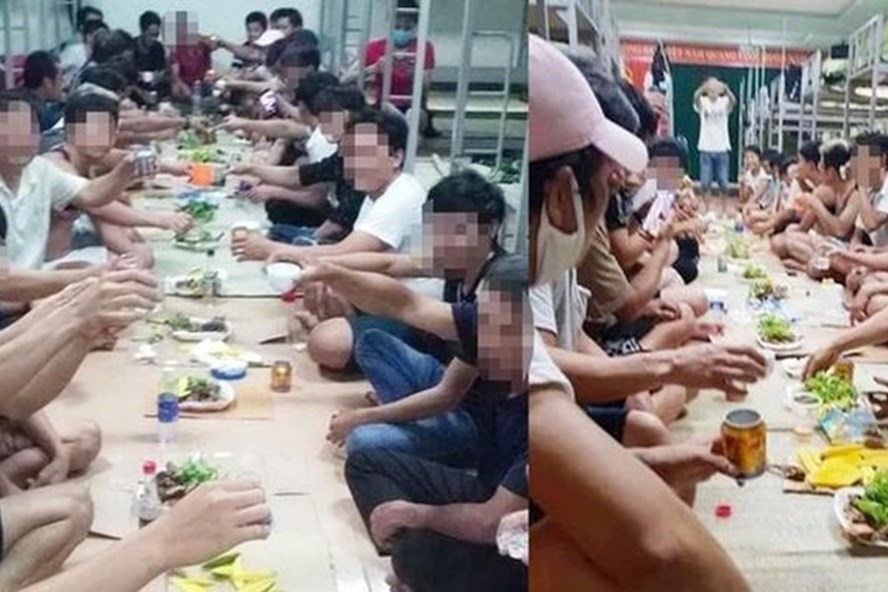 Các đối tượng "khoe" ảnh nhậu trong khu cách ly. Ảnh: Chụp lại màn hình