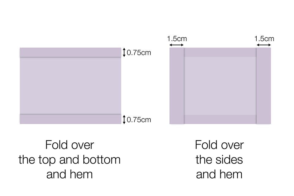 Gập các mép vải để tiến hành khâu các mép. Ảnh: GOV.UK