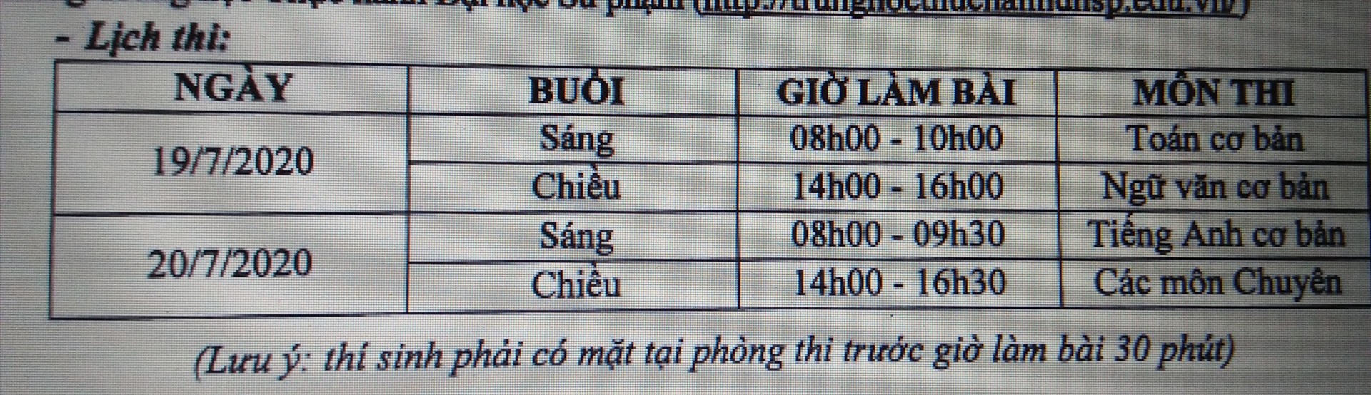 Lịch thi dành cho thí sinh tham dự kỳ thi chuyên vào ngày 19 và ngày 20.7. Ảnh Minh Khang