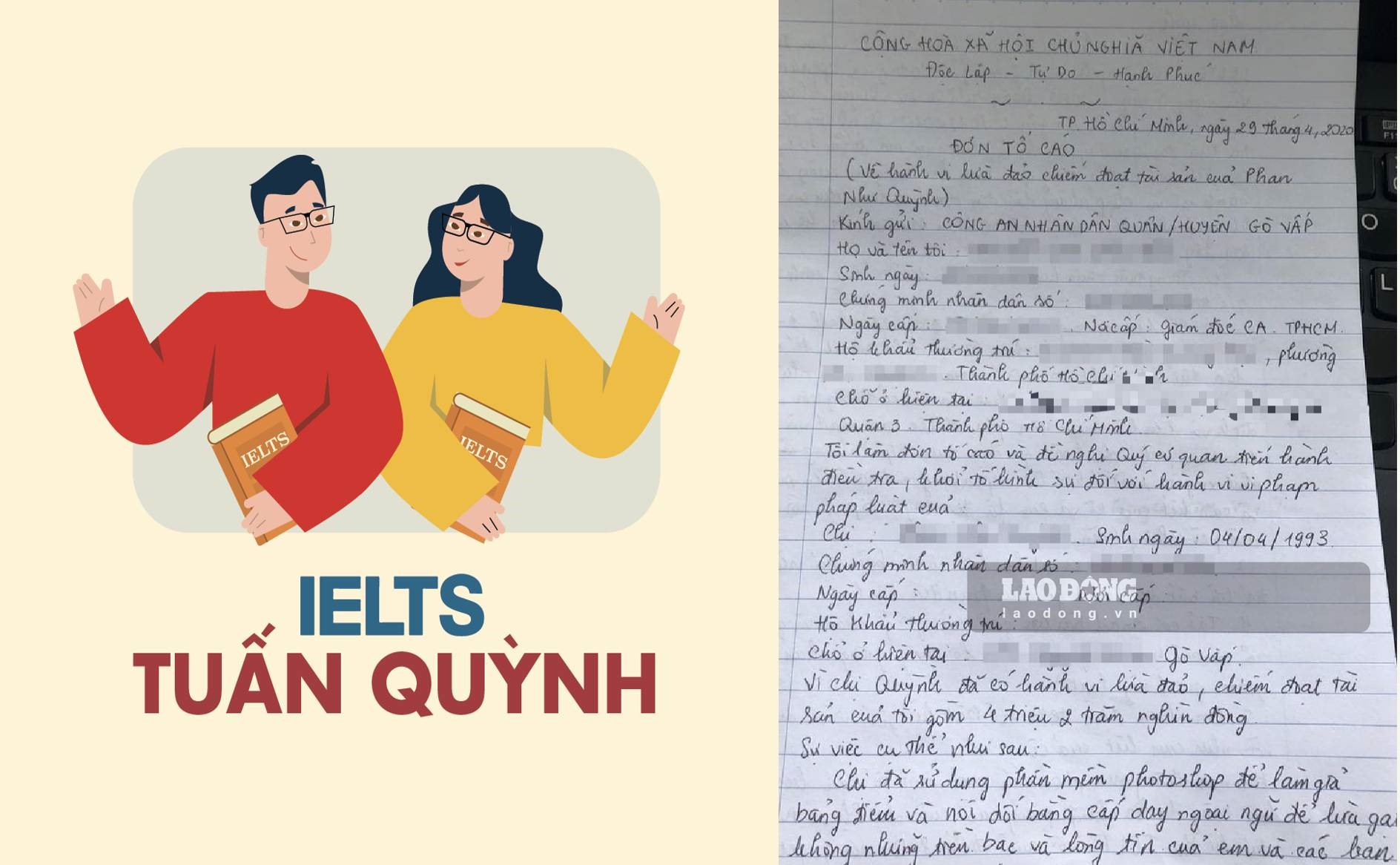 Điểm thi IELTS tra cứu trên hệ thống của IDP chênh lệch khá lớn với bảng điểm mà cô P.N.Q từng đăng tải trên mạng xã hội. Ảnh: HVCC