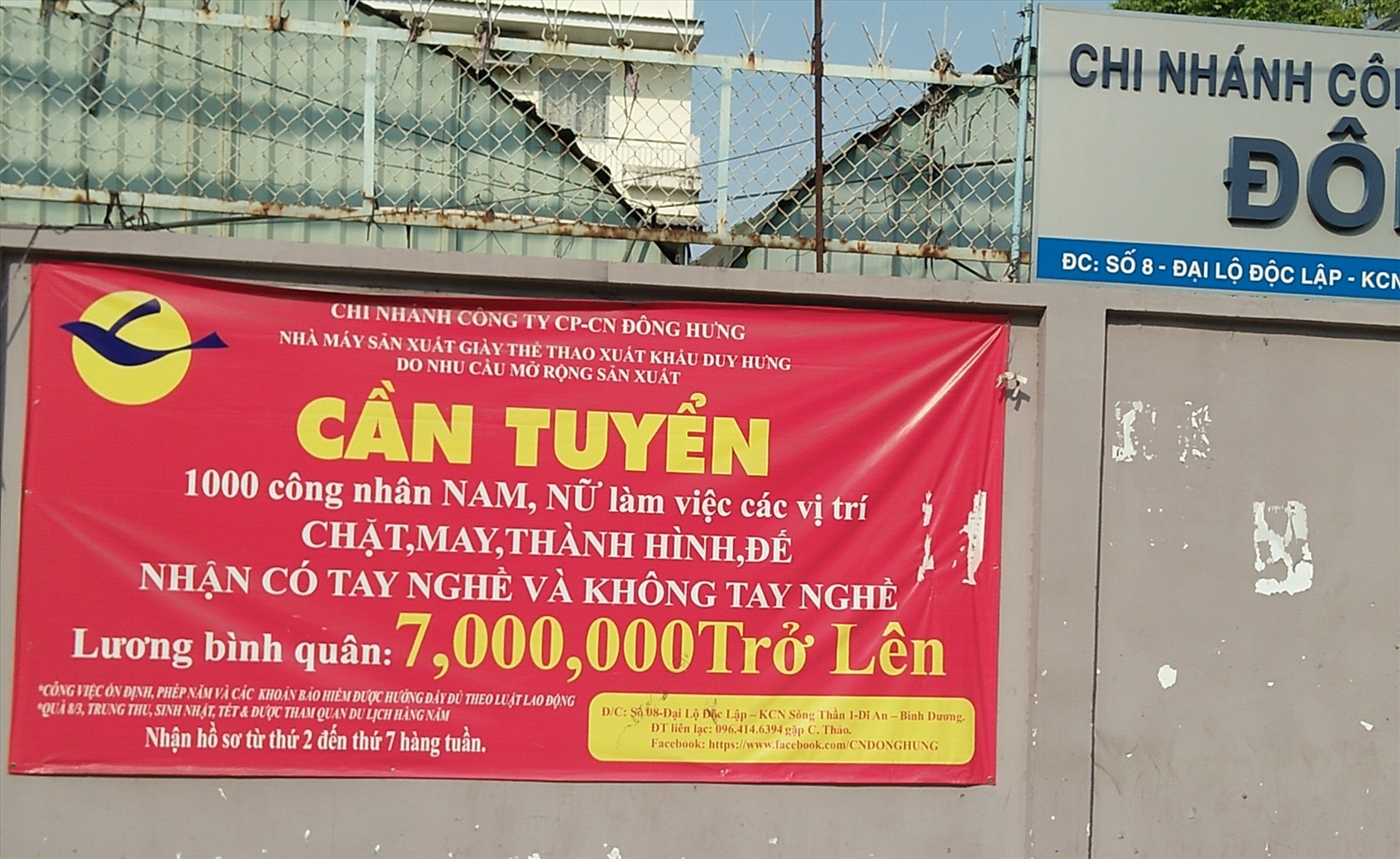 Nhưng băng rông thông báo tuyển lao động được nhiều công ty treo. Ảnh Minh Khang