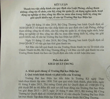 Bộ Công thương vừa có buổi công bố kết luận thanh tra tại Trường Đại học Điện lực.