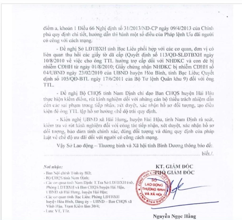 Sở LĐTB&XH Bình Dương sẽ đình chỉ hưởng trợ cấp đối với ông L và truy thu số tiền 214 triệu đồng. Ảnh: Đình Trọng
