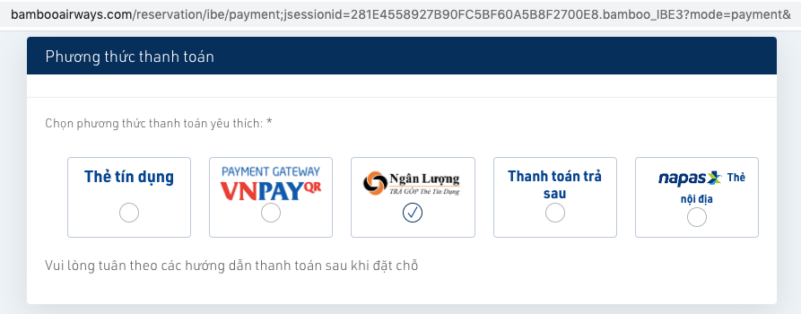 Chọn thanh toán qua Ngân lượng trên website