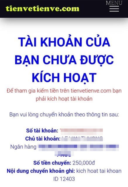 Để kích hoạt tài khoản, người chơi phải nộp 250.000 đồng. Ảnh: NT