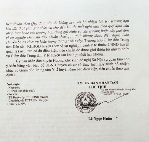 Văn bản của UBND huyện Hương Khê. Ảnh: Tiến Đạt.