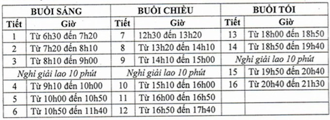 Khung giờ học lí thuyết và thí nghiệm, thực hành của Trường Đại học Công nghiệp TPHCM theo thông báo ngày 26.6. Ảnh: Đại học Công nghiệp TPHCM