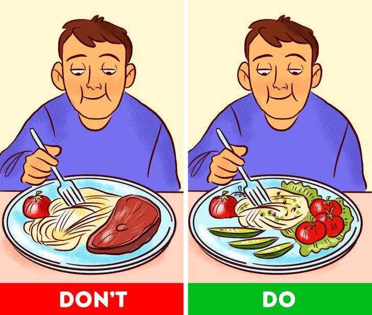 9. Thêm chất độn rau quả. Một cách dễ dàng để cắt giảm lượng calo là bằng cách lấp đầy bữa ăn của bạn với nhiều rau. Dưới đây là một số ý tưởng về cách ăn nhiều rau hơn: trao đổi nấm trong một nửa thịt xay trong công thức nấu ăn, làm cho bột yến mạch thêm với táo thái hạt lựu và sử dụng pita lúa mì nguyên chất thay cho bánh mì để bạn có thể nhồi nó với nhiều rau hơn.