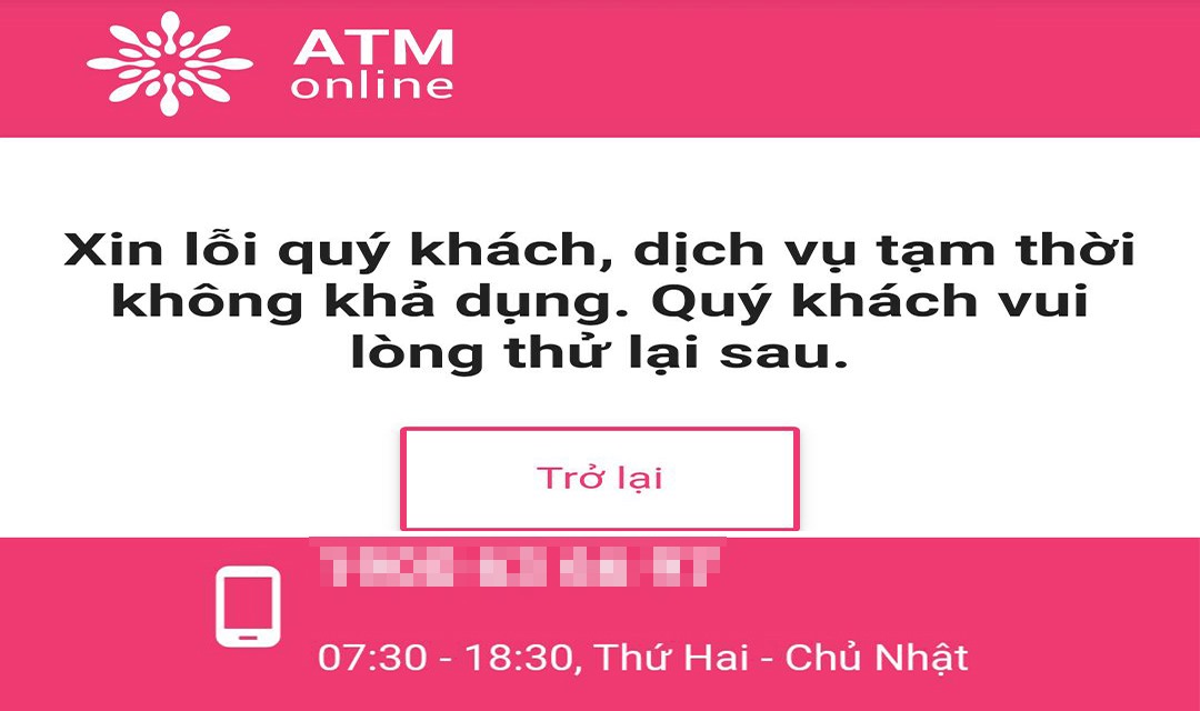 App ATM online bất ngờ ngưng hoạt động ngay sau Báo Lao Động đăng bài phản ánh. Ảnh: Chụp màn hình ATM online.