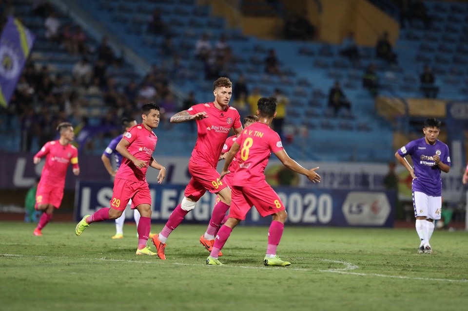 Bàn thắng duy nhất của Geovani giúp Sài Gòn vượt qua Hà Nội với tỷ số 1-0. Ảnh: HL