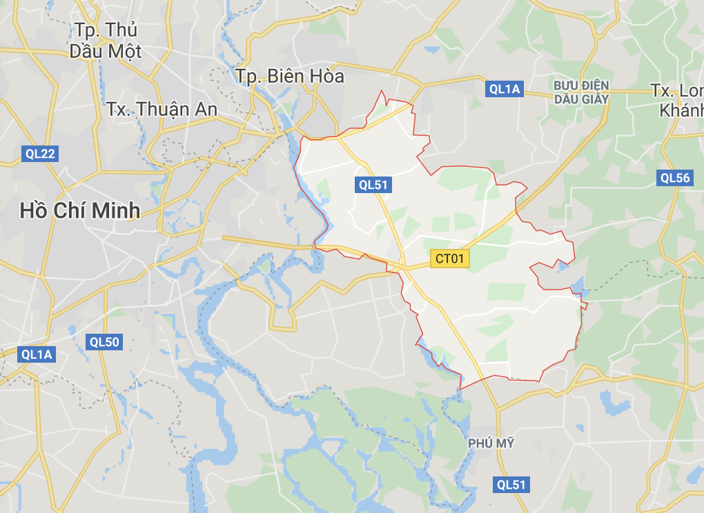 Huyện Long Thành ngay sát TP.HCM. Ảnh chụp bản đồ