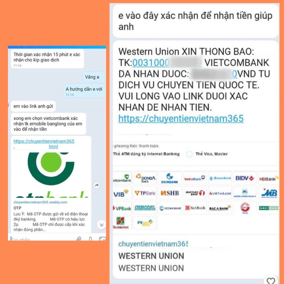 Các đối tượng lừa đảo dẫn dụ bị hại đăng nhập vào đường link website giả mạo. Ảnh: Công an cung cấp
