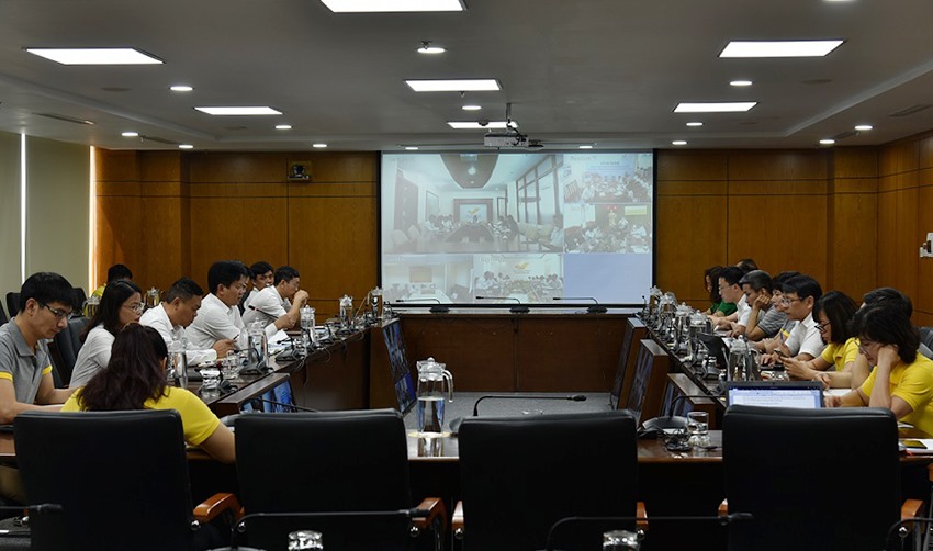 Quang cảnh hội nghị Cụm Công đoàn số 10 tại điểm cầu Tổng công ty. Ảnh: Vnpost.vn