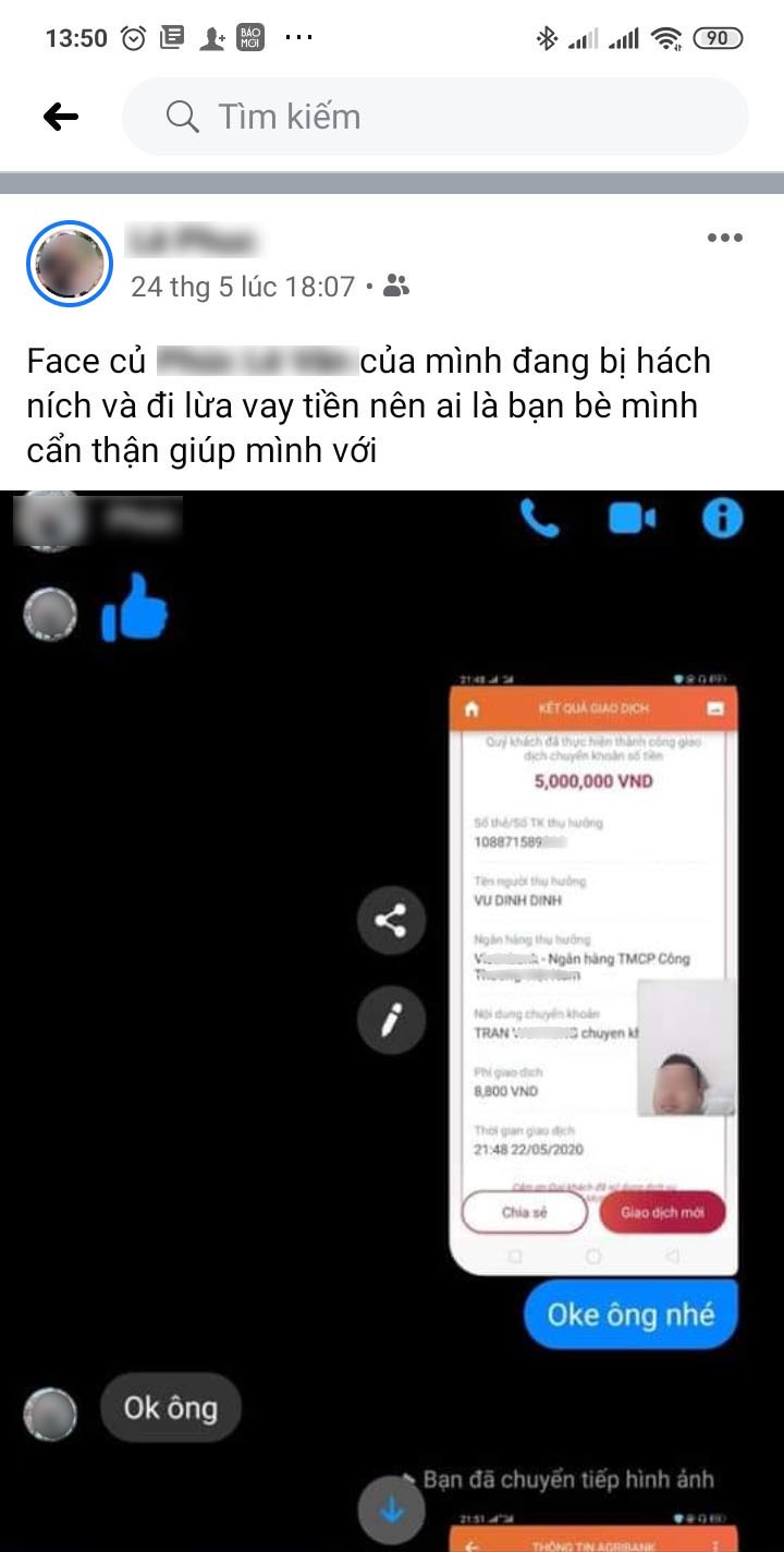 Anh P. - Nạn nhân bị hack tài khoản đăng thông báo để cảnh giác với mọi người. Ảnh: Nạn nhân cung cấp