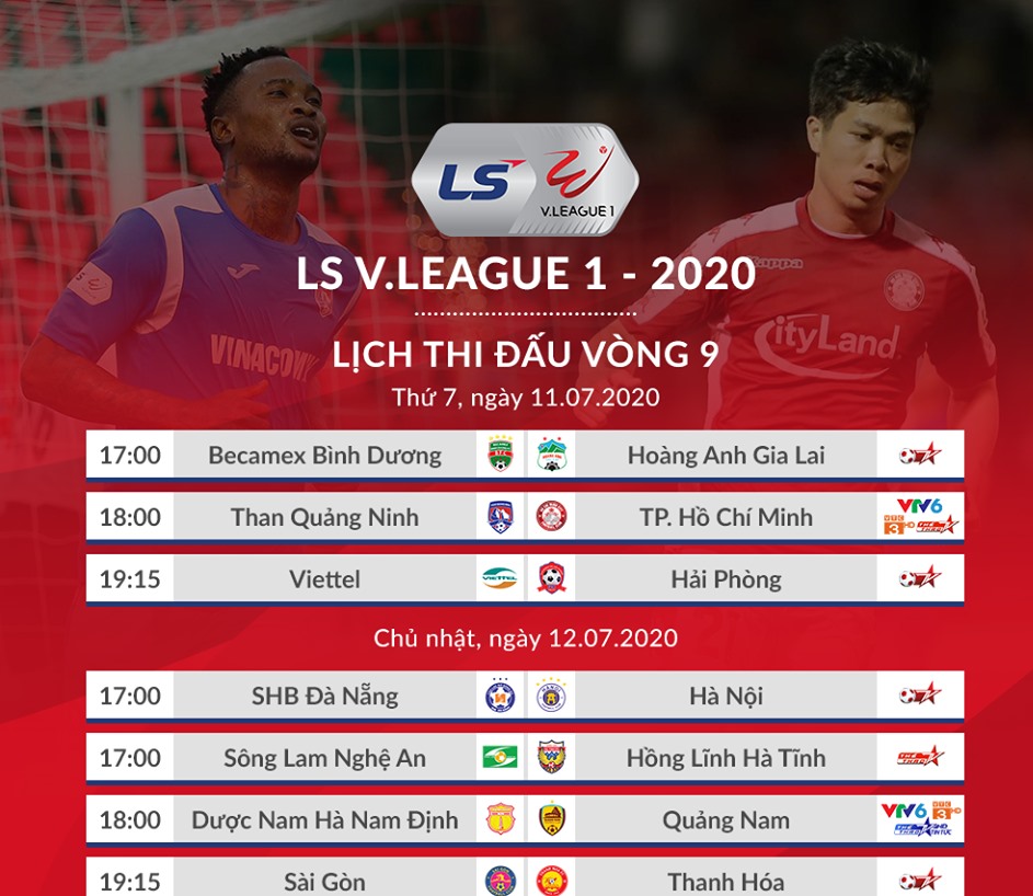 Lịch thi đấu vòng 9 V.League 2020. Ảnh: VPF.