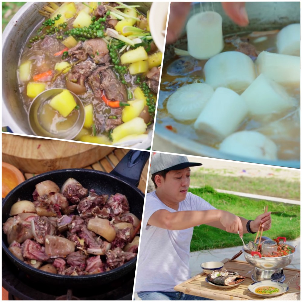 Những món ăn được Trường Giang sáng tạo thêm vào những nguyên liệu như khoai mì, lõi chuối non, rau răm… rất lạ miệng