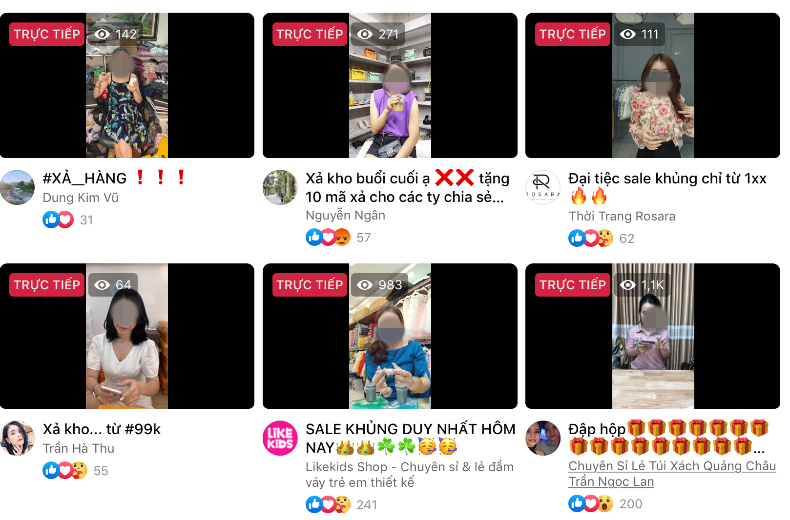 Rất người livestream bán hàng nhái. Ảnh chụp màn hình