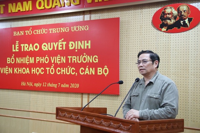 Ông Phạm Minh Chính - Ủy viên Bộ Chính trị, Bí thư Trung ương Đảng, Trưởng Ban Tổ chức Trung ương phát biểu tại buổi Lễ trao quyết định. Ảnh Ngọc Anh