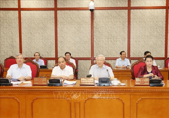 Tổng Bí thư, Chủ tịch nước Nguyễn Phú Trọng phát biểu chỉ đạo cuộc họp. Ảnh: Trí Dũng/TTXVN