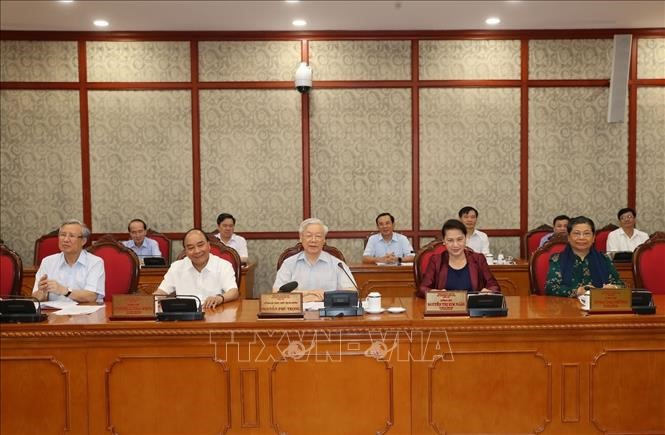 Tổng Bí thư, Chủ tịch nước Nguyễn Phú Trọng phát biểu chỉ đạo cuộc họp. Ảnh: TTXVN