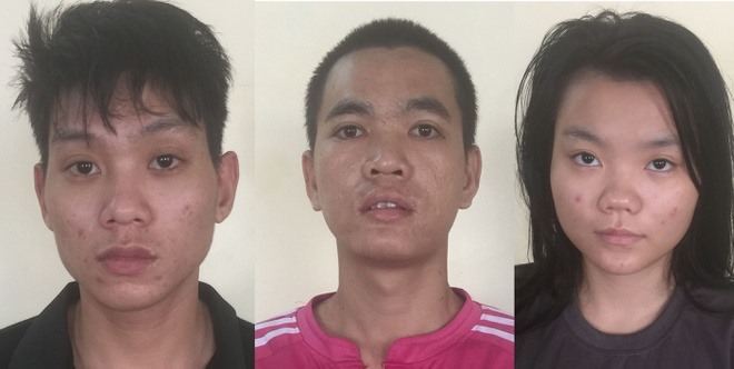 Minh, Hiếu, Tuyết Em (từ trái qua) tại cơ quan công an. Ảnh: Công an cung cấp.