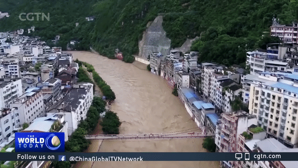 Lũ lụt ở Trùng Khánh, Trung Quốc. Ảnh: CGTN