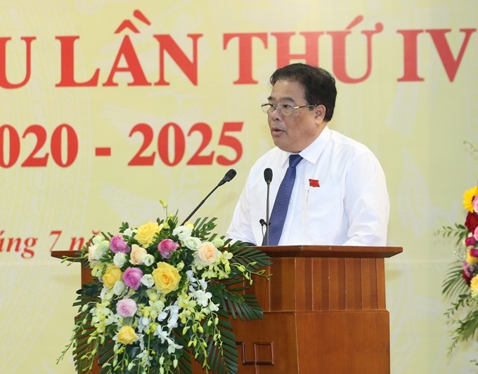 Ông Sơn Minh Thắng, Ủy viên Trung ương Đảng, Bí thư Đảng ủy Khối các cơ quan Trung ương phát biểu tại Đại hội. Ảnh Phạm Cường.