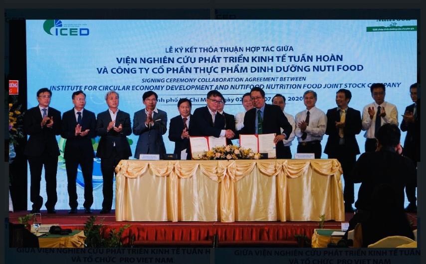 Ông Trương Hùng – Phó chủ tịch HĐQT (bên phải) đại diện NutiFood ký kết hợp tác với ICED.