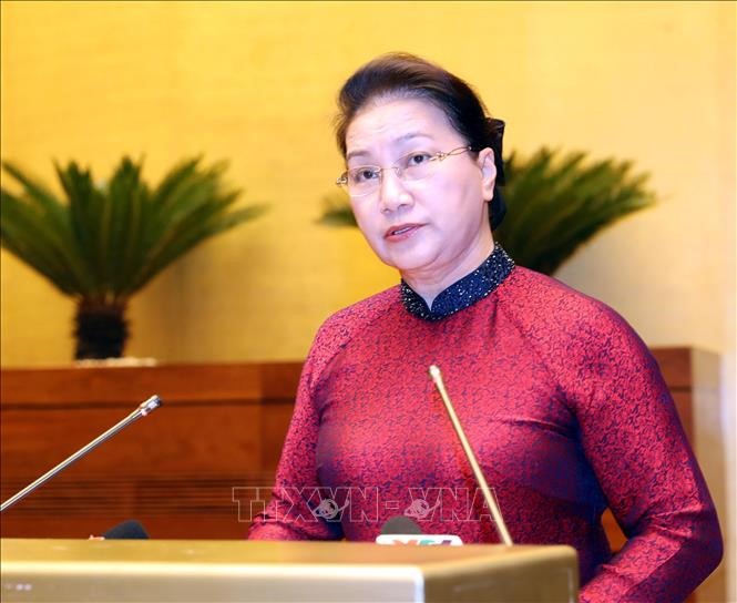 Chủ tịch Quốc hội Nguyễn Thị Kim Ngân phát biểu tại buổi gặp mặt.